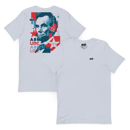 Product mockupAmerica 250 Abraham Lincoln unisex t-shirt featuring original patriotic artwork commemorating America's 250th anniversary