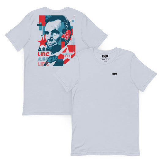 Product mockupAmerica 250 Abraham Lincoln unisex t-shirt featuring original patriotic artwork commemorating America's 250th anniversary