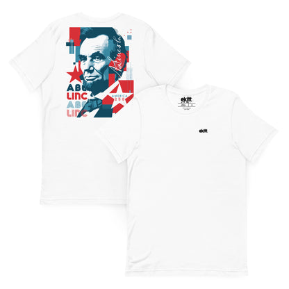 America 250 Abraham Lincoln unisex t-shirt featuring original patriotic artwork commemorating America's 250th anniversary